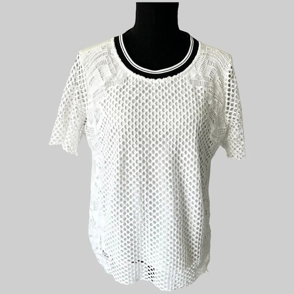 Trouve White White Mesh CROCHET OVERLAY Blouse - Picture 1 of 16